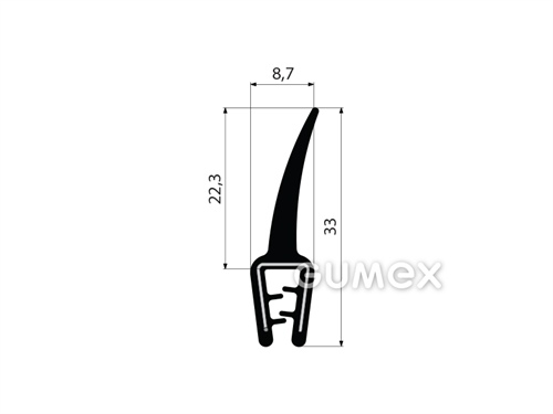 Profil U-PIRELI mit Metallverstärkung mit Flagge A1015, 2-4mm, 60°ShA, U-EPDM, Flagge-EPDM, 